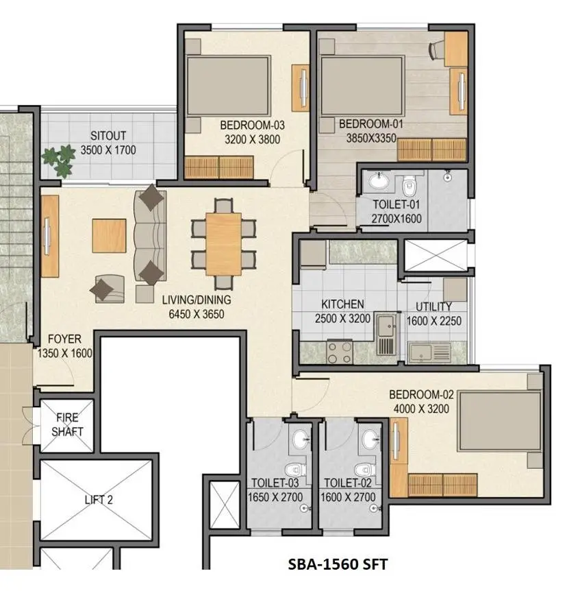 3-BHK-1560-Sobha-Palm-Court