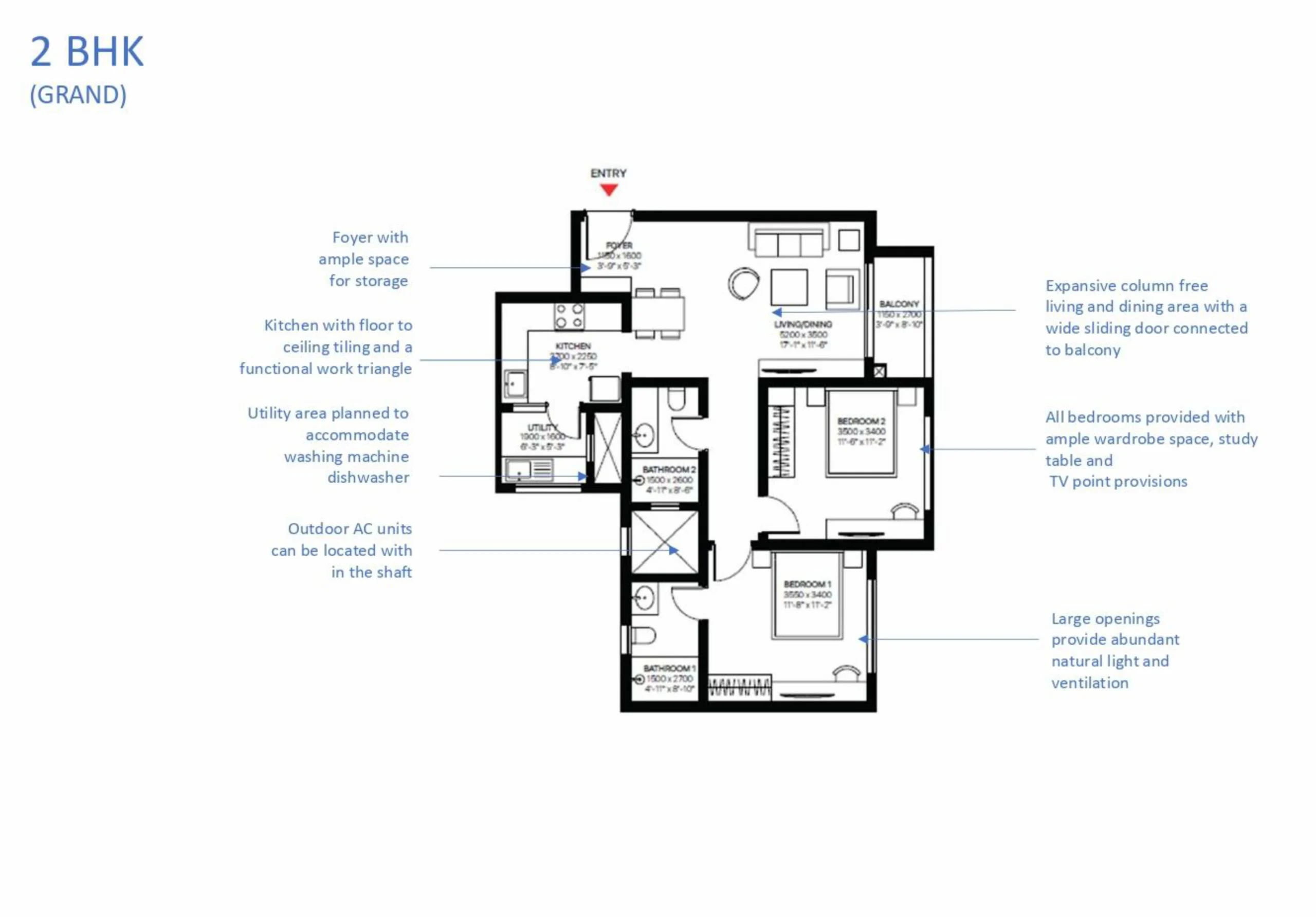 Sobha One World 2 BHK grand floor plan in Hoskote