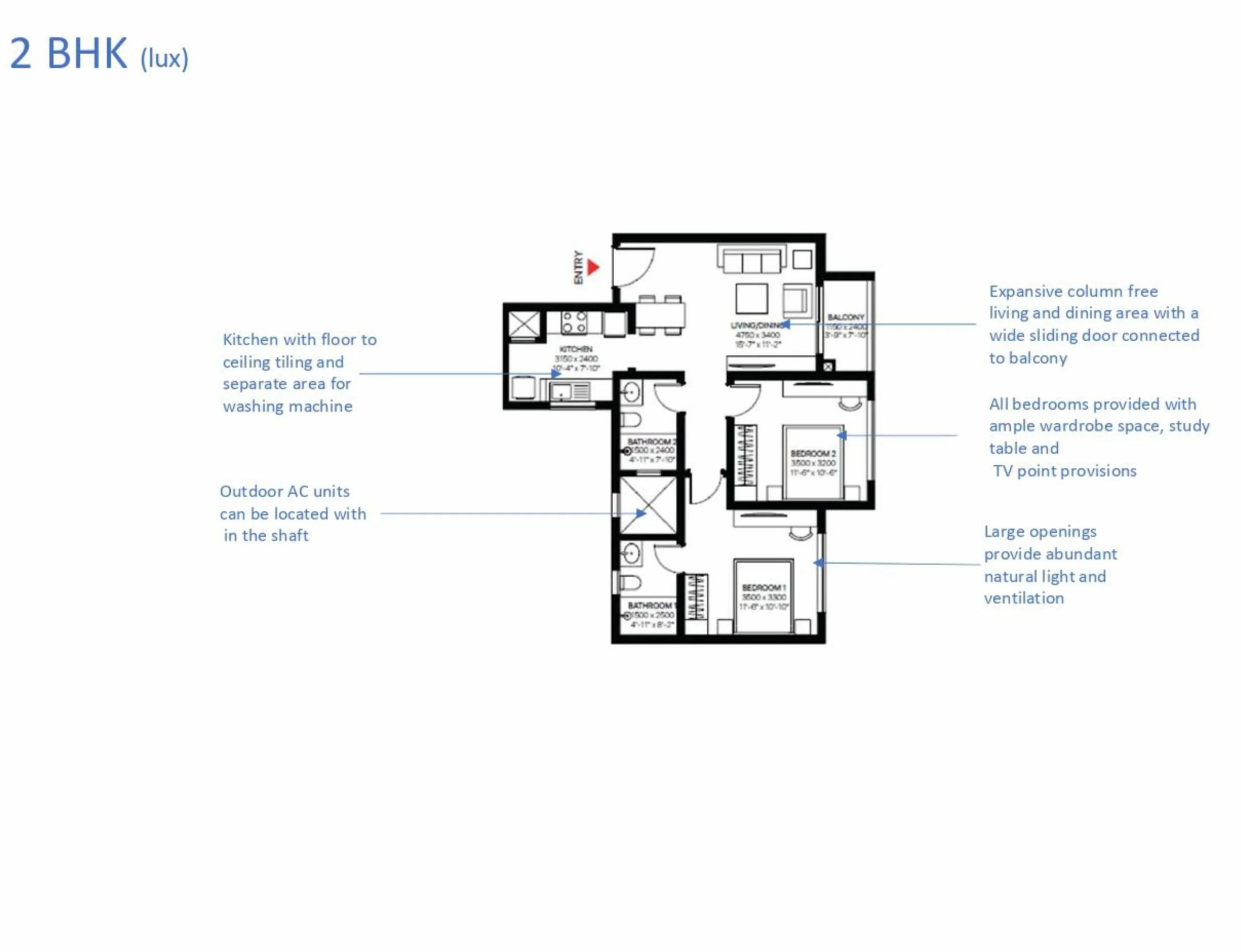 Sobha One World 2 BHK lux apartment layout