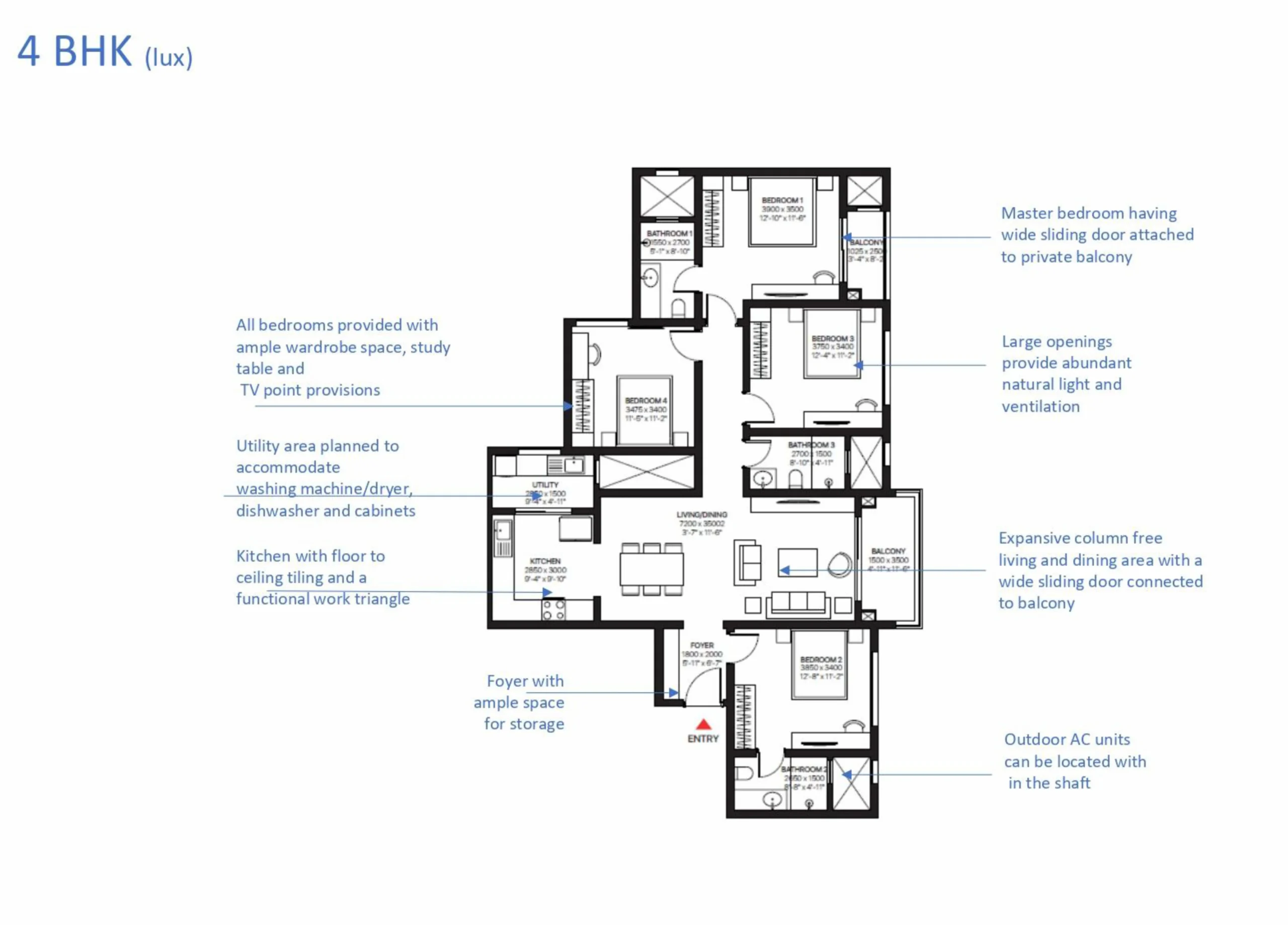 Sobha One World 4 BHK lux apartment floor layout