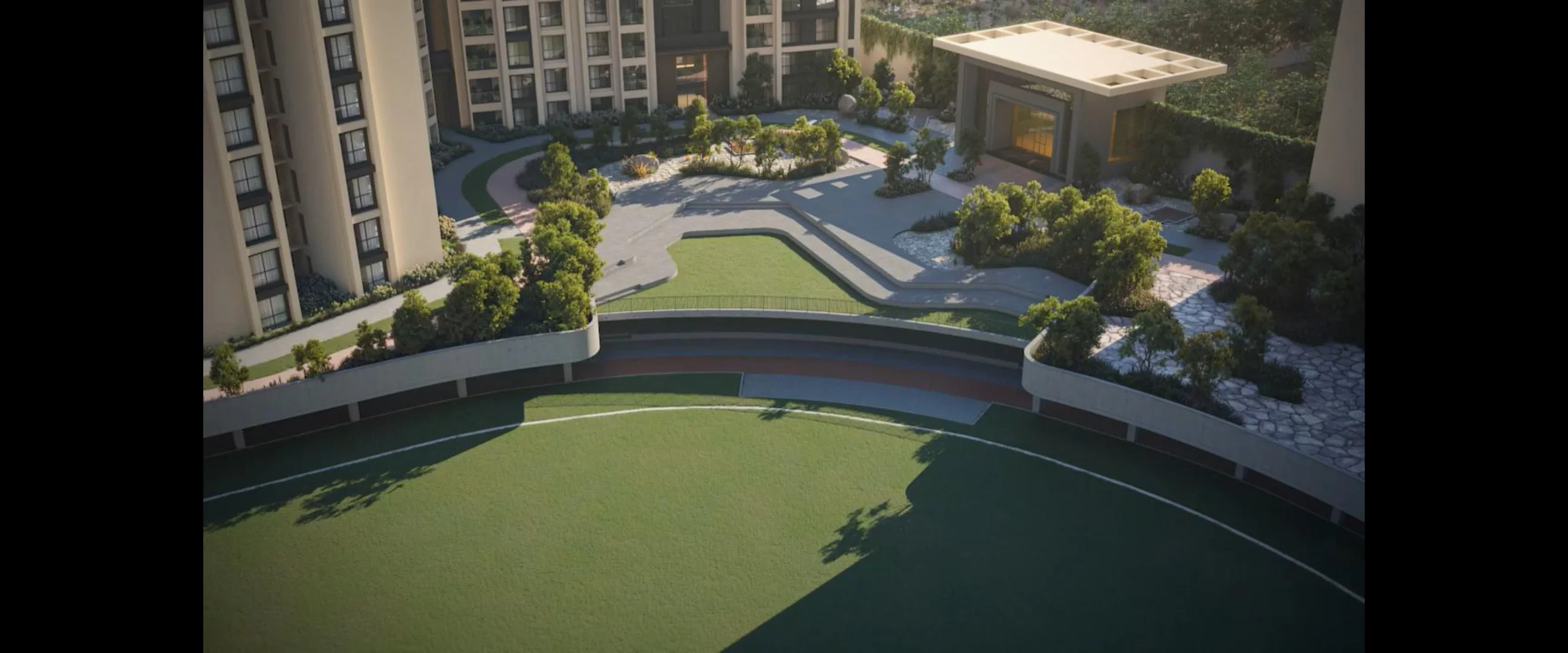 Central open recreational area at Sobha One World township
