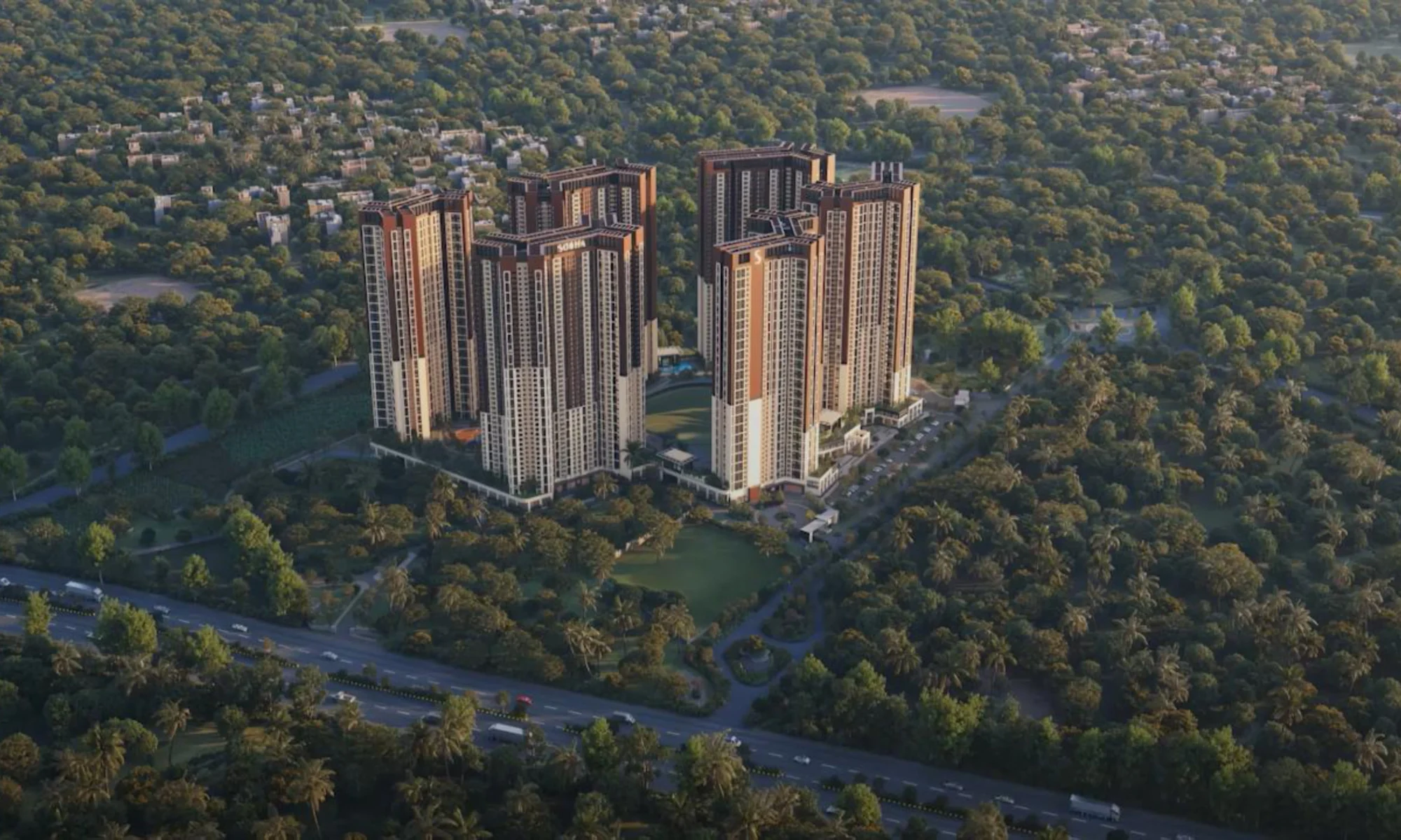 Aerial view of Sobha One World luxury township in Hoskote