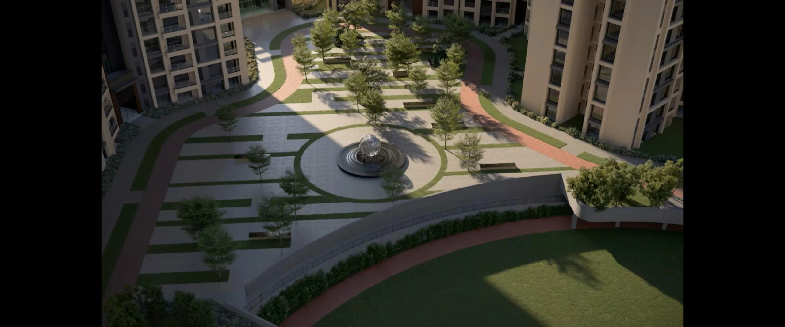 Landscaped courtyard and open green spaces at Sobha One World Hoskote