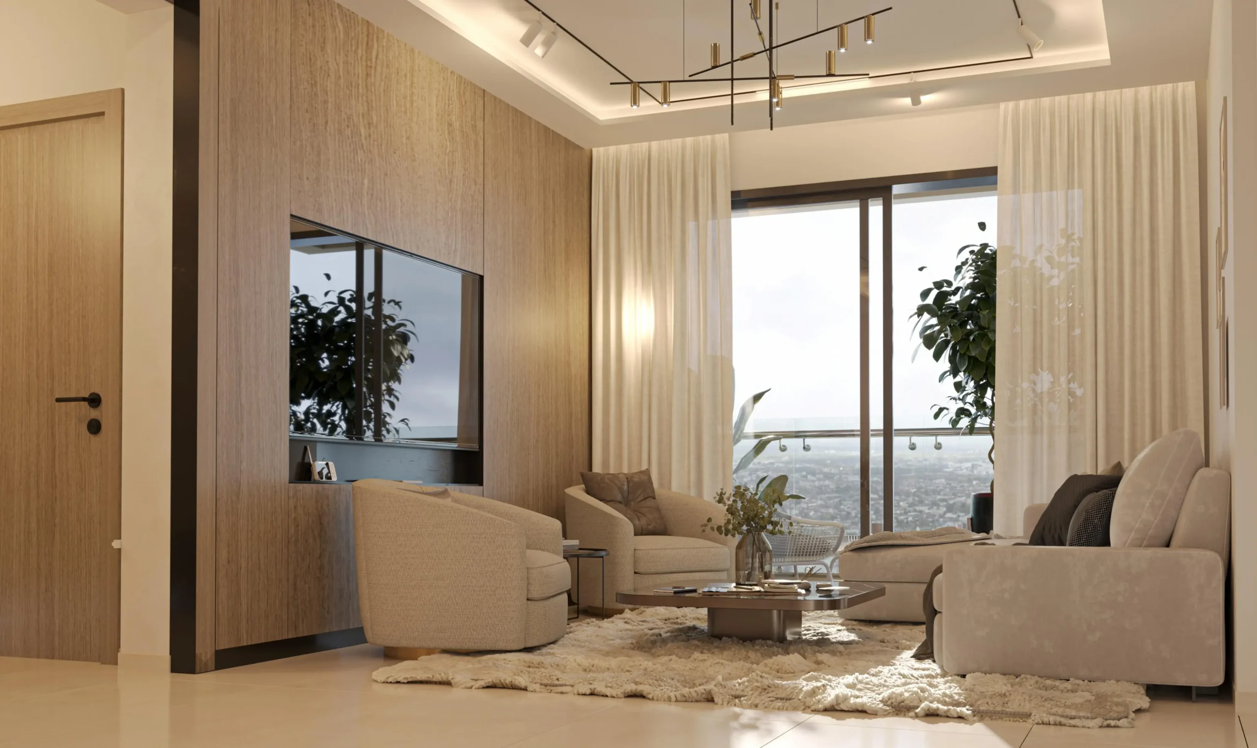Luxury living room interior at Sobha One World apartments