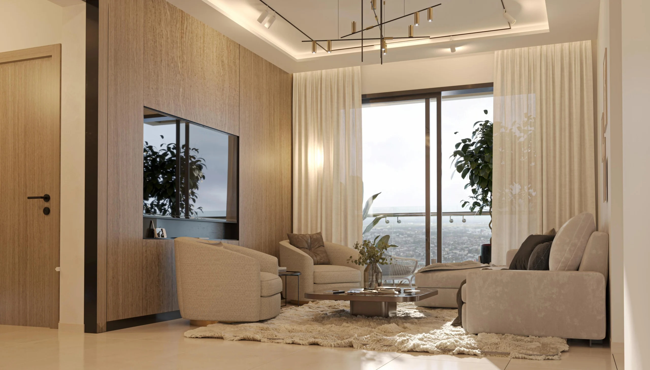 Luxury living room interior at Sobha One World apartments
