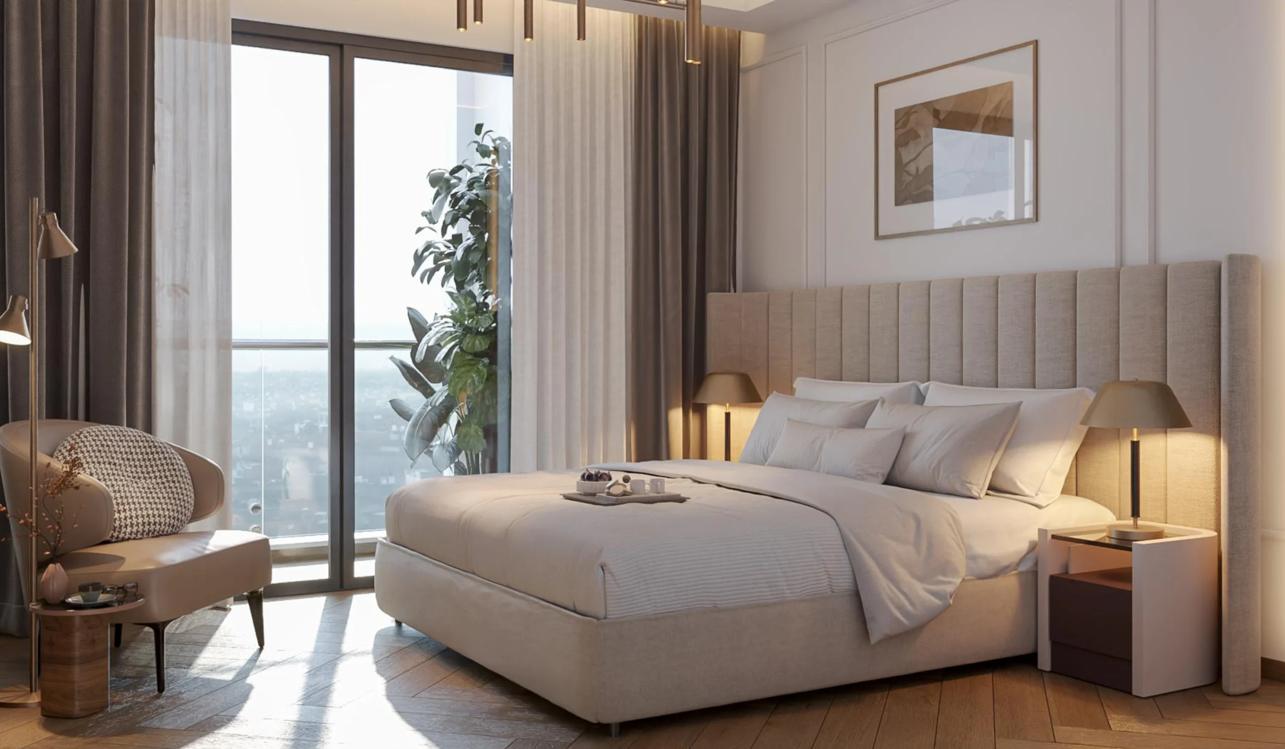 Luxury master bedroom interior at Sobha One World Hoskote
