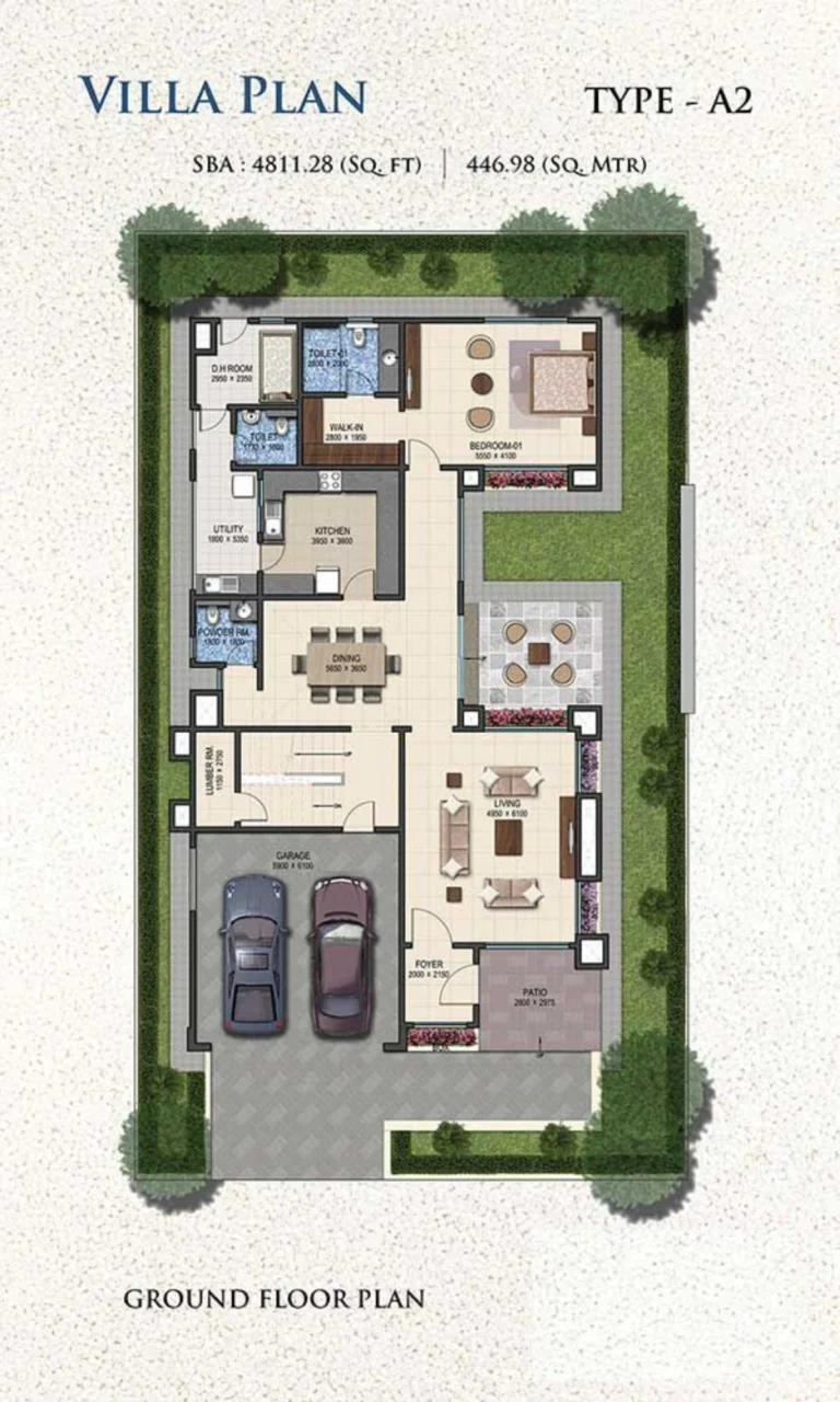 SOBHA Bela Encosta Type A2 ground floor plan featuring luxury villa layout in Kozhikode