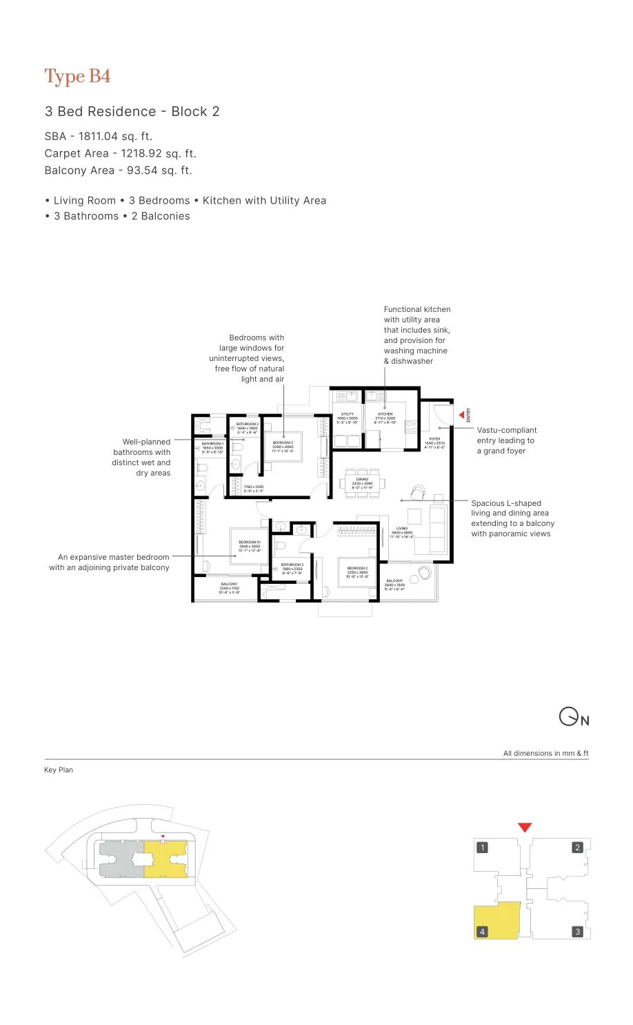 SOBHA Woods Type B4 3 BHK floor plan Block 2