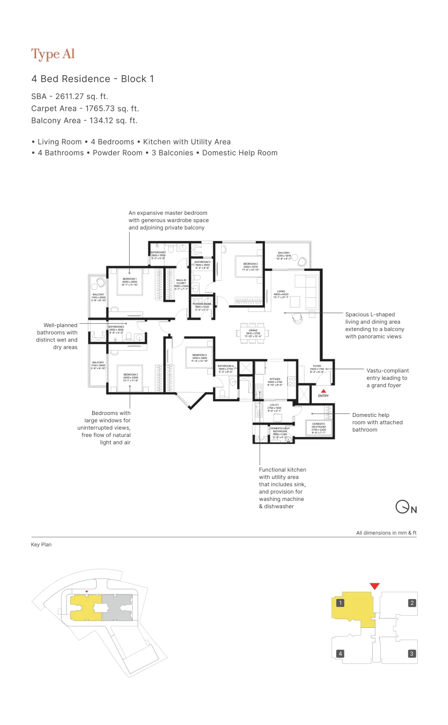 SOBHA Woods Type A1 4 BHK floor plan Block 1