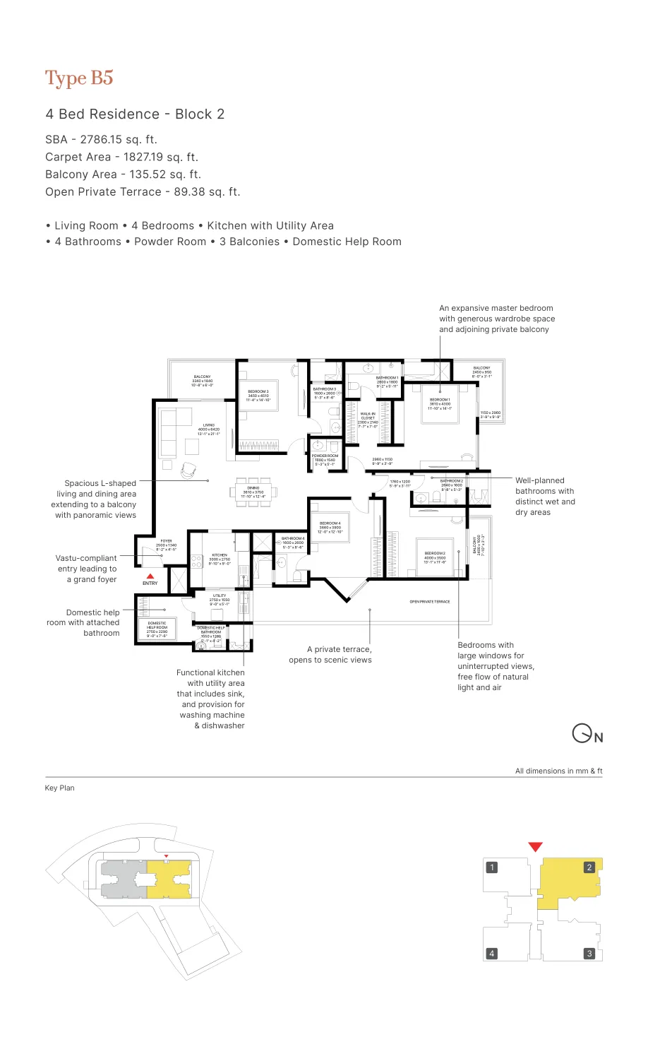 SOBHA Woods Type B5 4 BHK floor plan Block 2