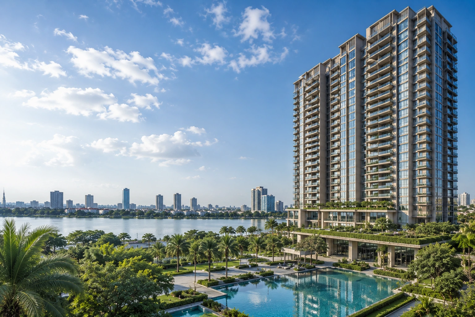 Sobha Projects in Hyderabad – Ultra-Luxury High-Rise Apartments with Urban Lake View and Landscaped Gardens