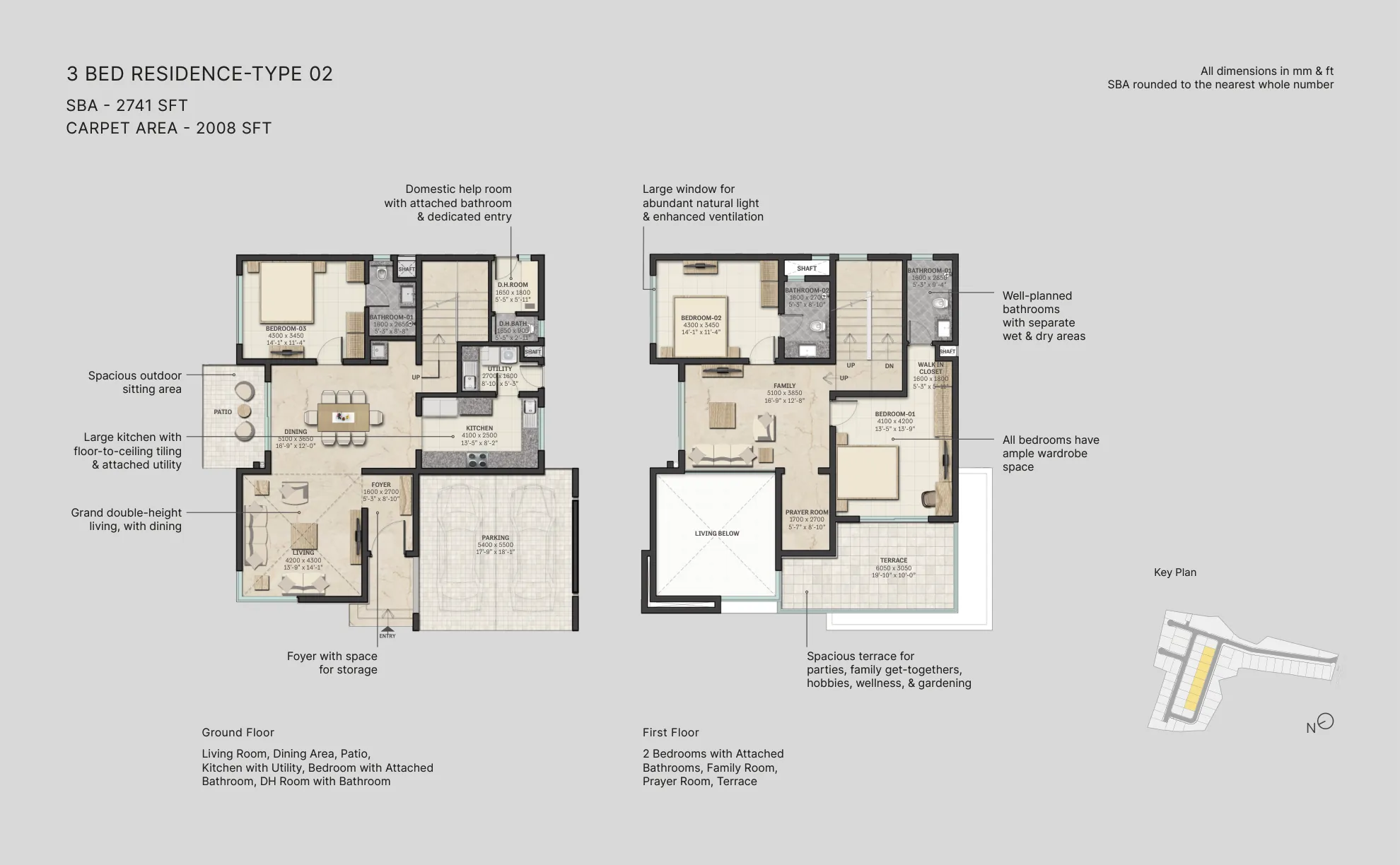 Sobha Silver Estate 3 BHK Type 2 villa floor plan – ground and first floor layout