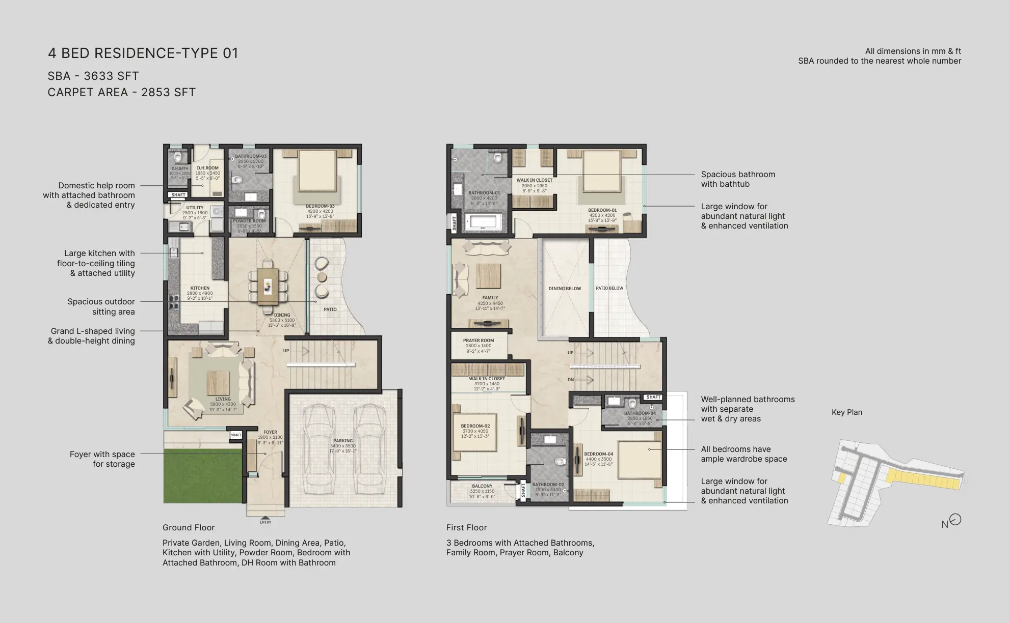 Sobha Silver Estate 4 BHK Type 1 villa floor plan – ground and first floor layout