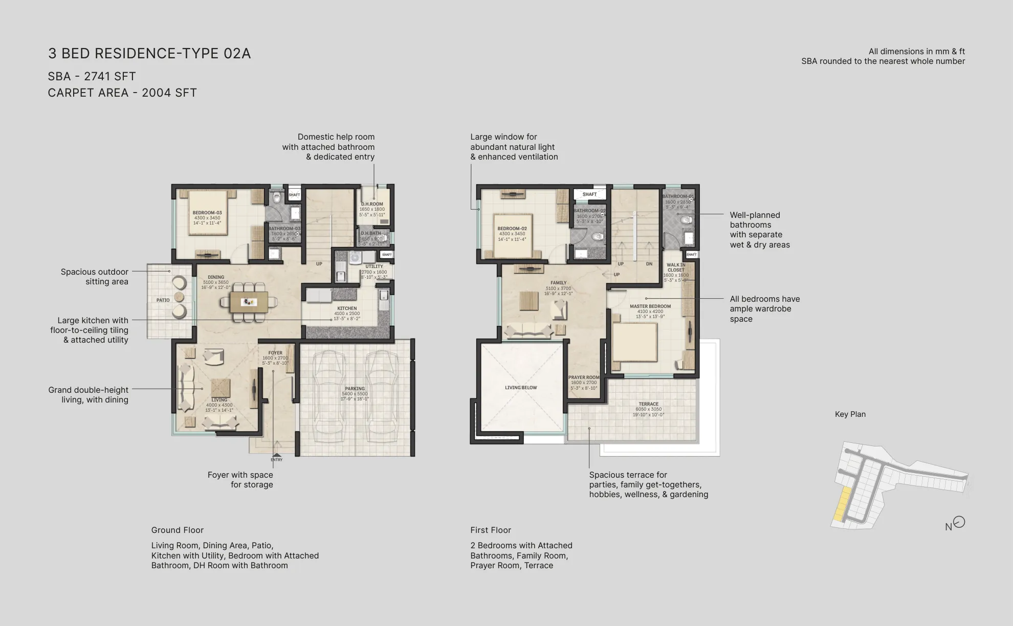 Sobha Silver Estate 3 BHK Type 2A villa floor plan – ground and first floor layout