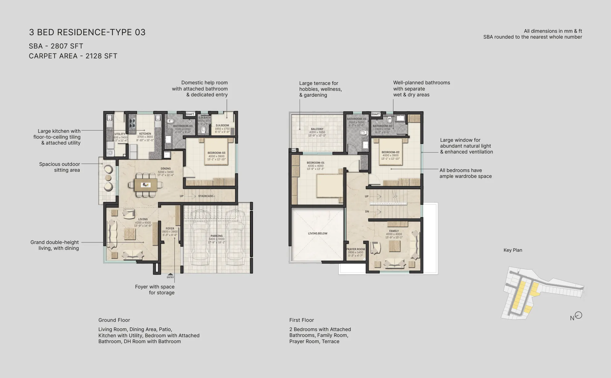 Sobha Silver Estate 3 BHK Type 3 villa floor plan – ground and first floor layout