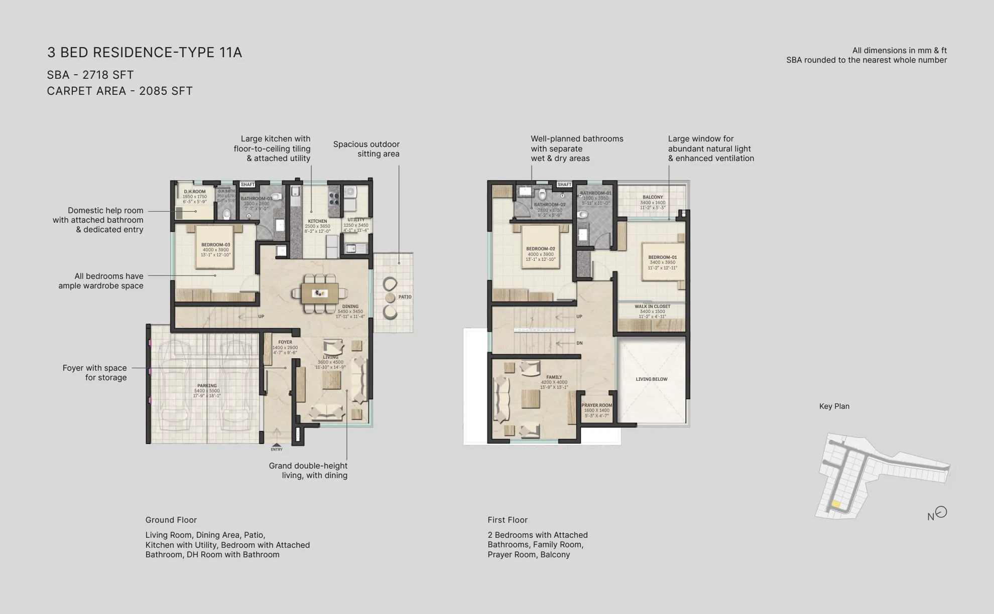 Sobha Silver Estate 3 BHK Type 11A villa floor plan – ground and first floor layout