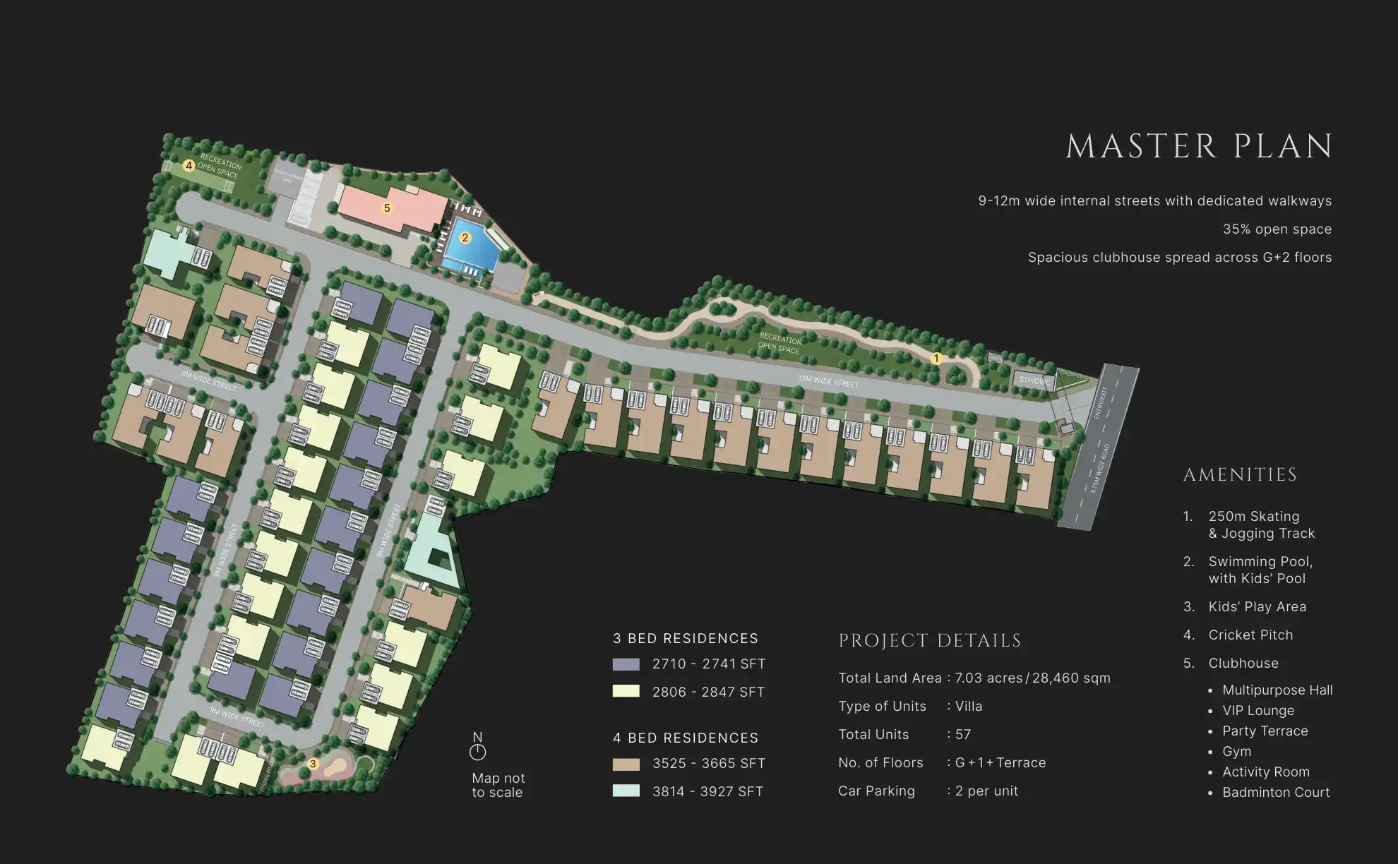 Sobha Silver Estate master plan showing 57 villa plots, clubhouse and amenities, Pottore Thrissur