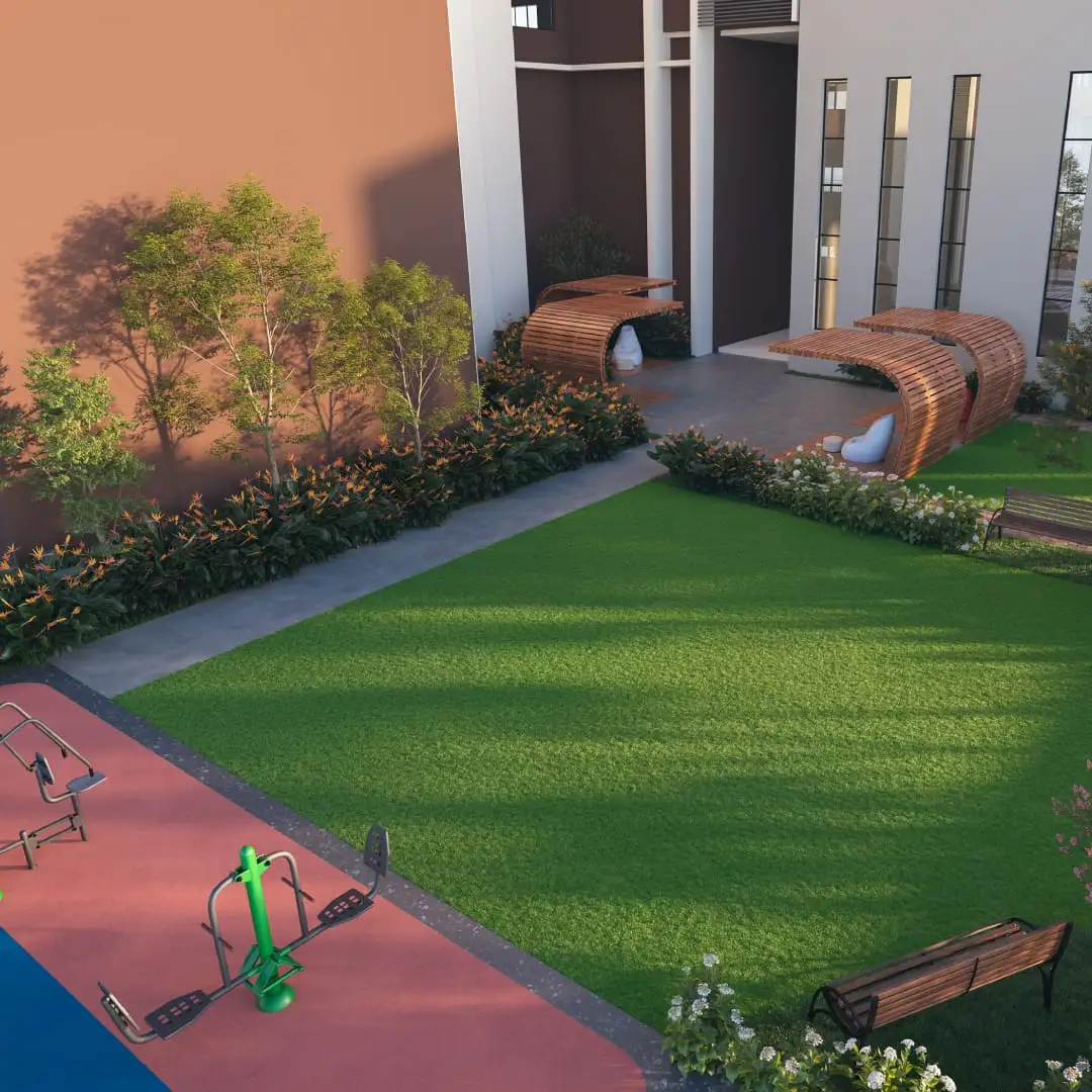 Sobha Bellevue outdoor fitness corner and landscaped play area