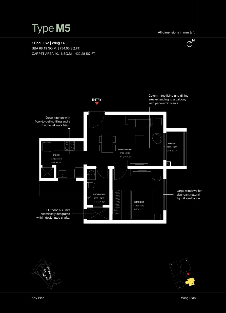 Sobha One World 1 BHK apartment floor plan Type M5