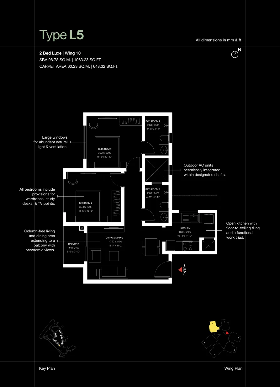 Sobha One World 2 BHK apartment floor plan Type L5