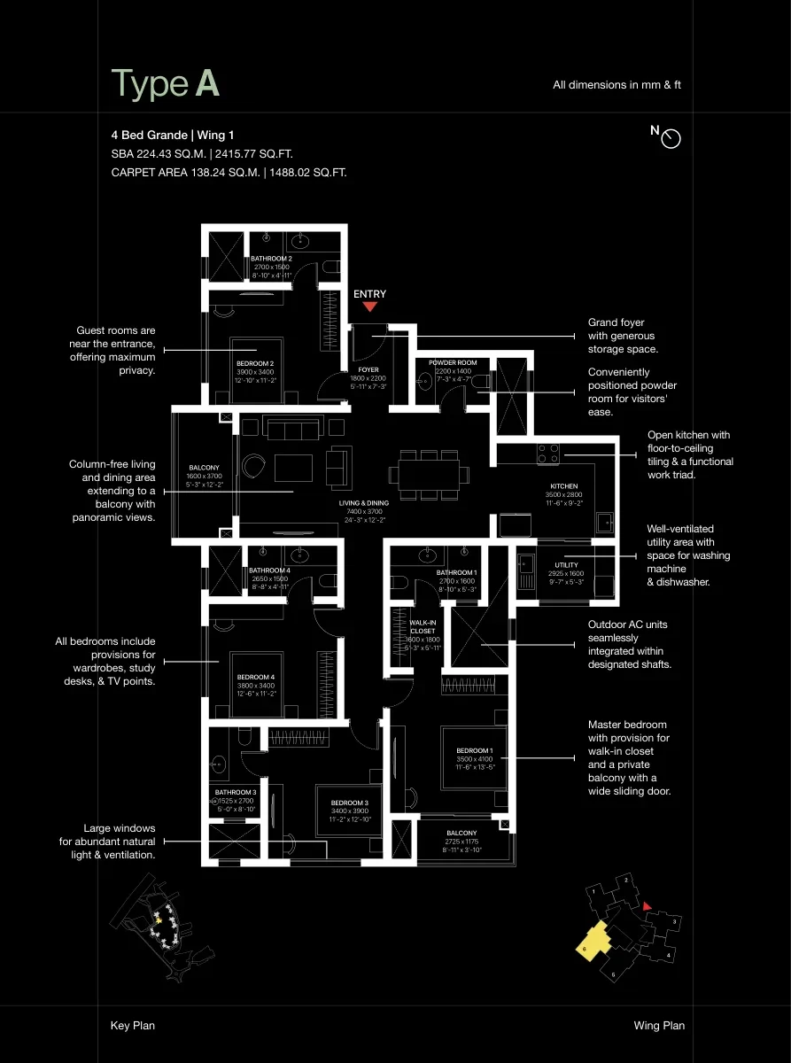 Sobha One World 4 BHK apartment floor plan Type A