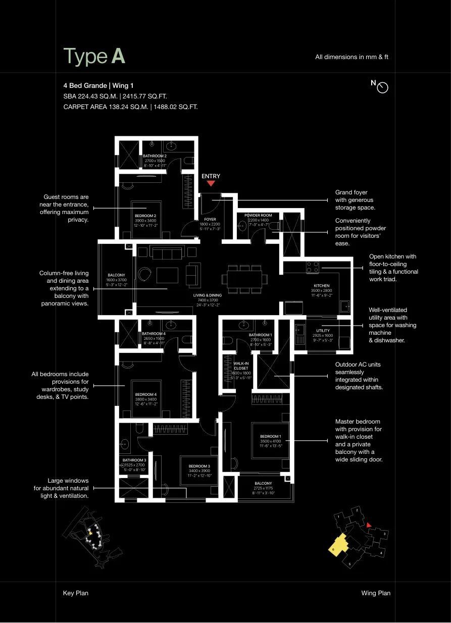 Sobha One World 4 BHK apartment floor plan Type A