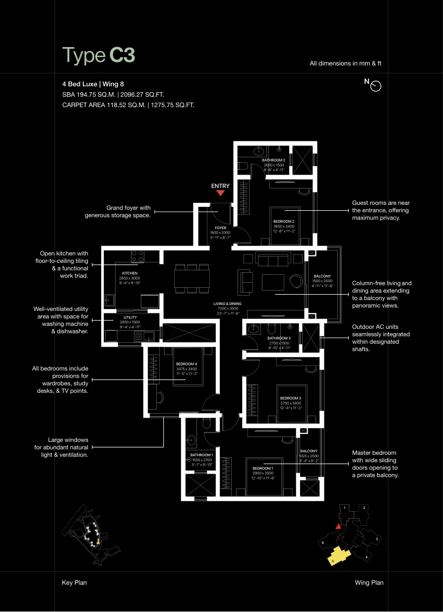 Sobha One World 4 BHK apartment floor plan Type C3