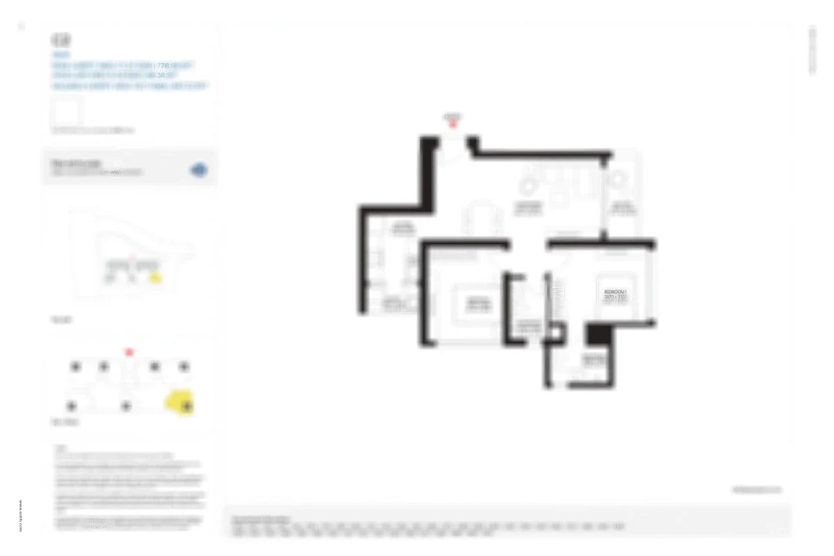 3 BHK floor plan layout of SOBHA Aranya Gurgaon showing spacious luxury apartment configuration