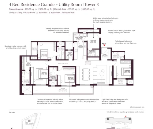 sobha-crescent-floorplan-A1-4bhk-utility