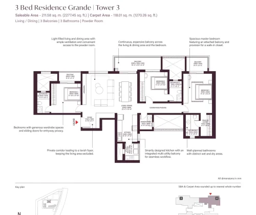 sobha-crescent-floorplan-C1-3bhk