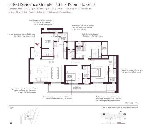 sobha-crescent-floorplan-C2-3bhk-utility