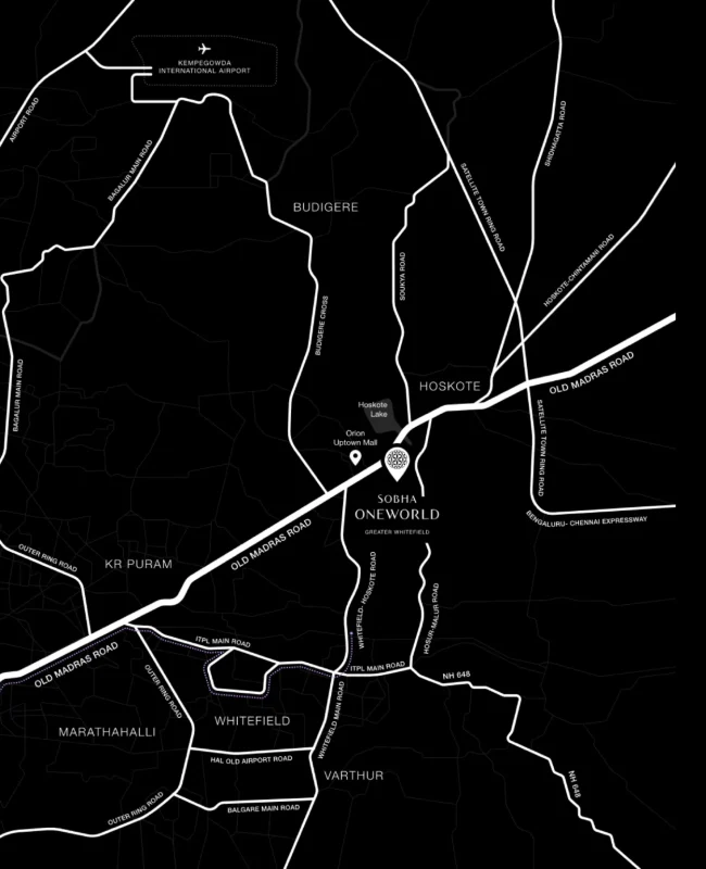 Sobha One World Hoskote location map near Whitefield Bangalore