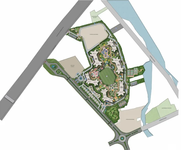 Master plan of Sobha One World Hoskote showcasing tower layout, clubhouse, amenities and open spaces